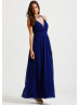 Royal Blue Chiffon V Neckline Long Prom Dress